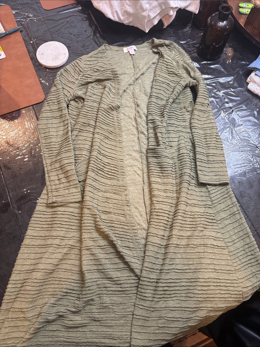 LuLaRoe Olive Green Open-Front Ribbed Cardigan